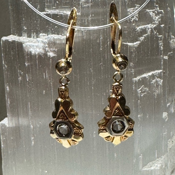 Vintage deco style gold earrings with security clasps. Very rare. - Picture 2 of 8